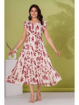 PIMU - Pink Rayon Sleeveless V-Neck Printed Dress