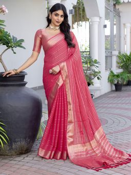 Sareemall - Women Georgette Pink Woven Design Saree with Unstitched Blouse