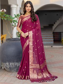 Sareemall - Women Georgette Purple Woven Design Saree with Unstitched Blouse