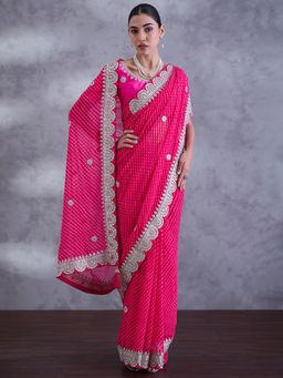 Sareemall - Women Georgette Pink Embroidered Saree with Unstitched Blouse