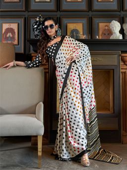 Sareemall - Women Crepe Black Printed Saree with Unstitched Blouse