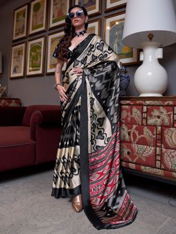 Sareemall - Women Crepe Black Printed Saree with Unstitched Blouse