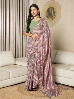 Sareemall - Women Chiffon Mauve Printed Ready To Wear Saree with Unstitched Blouse