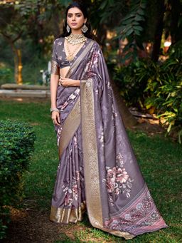 Sareemall - Women Tussar Silk Purple Woven Design Saree with Unstitched Blouse
