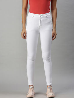 SHOWOFFFF - Women's Casual Slim Fit High-rise White Jeans