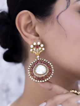 Jovi's Jewels - Magenta Kumudini Ruby Circular Polki Drop Earrings With Festive Glow.
