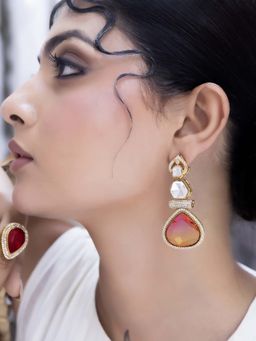 Jovi's Jewels - Multi-Colour Saanjh Sunset-Hued Teardrop Danglers Earrings With Brilliance.