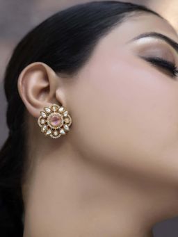 Jovi's Jewels - Pink Tanira Polki & Rose Stone Studs
