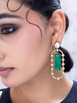 Jovi's Jewels - Meher Diamond And Emerald Green Stone Earrings.
