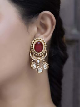 Jovi's Jewels - Red Rajnanda Ruby Polki Chand Drops Earrings