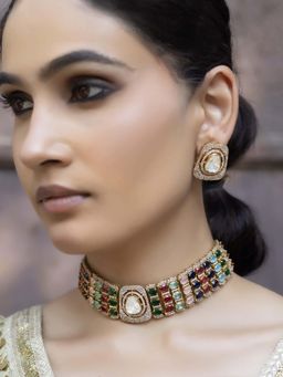 Jovi's Jewels - Rajsi - White Polki Choker With Earrings