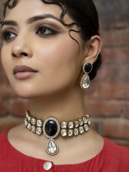 Jovi's Jewels - Shahi - Black Polki Choker With Earrings