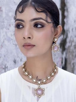 Jovi's Jewels - Rani - Rose Pink Long Polki Jewellery Set