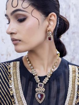 Jovi's Jewels - Padmini - Traditional Red Long Polki Jewellery Set