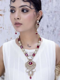 Jovi's Jewels - Rajputana - Traditional Red Long Polki Ensemble Jewellery Set