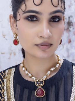 Jovi's Jewels - Mehr-Un-Nisa - Traditional Red Long Polki Heirloom Jewellery Set