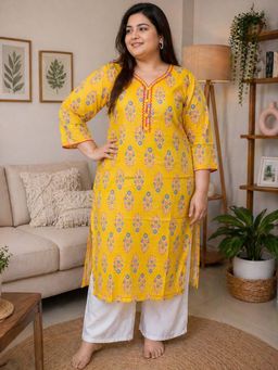 Rajnandini - Yellow Floral Cotton Kurta