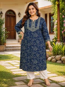 Rajnandini - Blue Floral Cotton Kurta