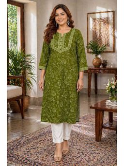 Rajnandini - Green Floral Cotton Kurta