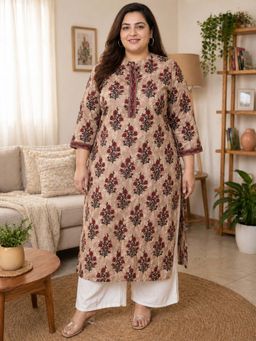Rajnandini - Brown Floral Cotton Kurta