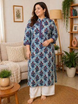 Rajnandini - Blue Floral Cotton Kurta