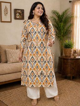 Rajnandini - Orange Printed Cotton Kurta