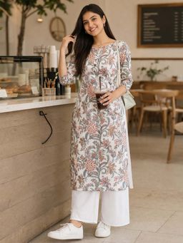 Rajnandini - White Floral Cotton Kurta