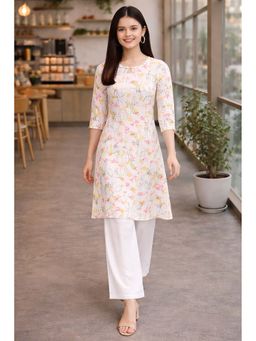Rajnandini - White Floral Cotton Kurta