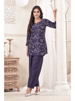 Anaita - Blue Embroidered Cotton Blend Co-Ord Set