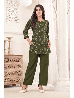 Anaita - Green Embroidered Cotton Blend Co-Ord Set
