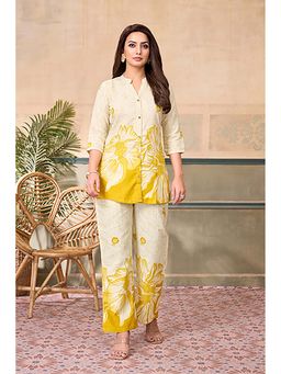 Anaita - Yellow Floral Cotton Blend Co-Ord Set