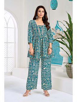 Anaita - Teal Printed Silk Co-Ord Set