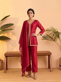 Anaita - Pink Embroidered Silk Co-Ord Set