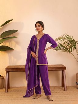 Anaita - Purple Embroidered Silk Co-Ord Set