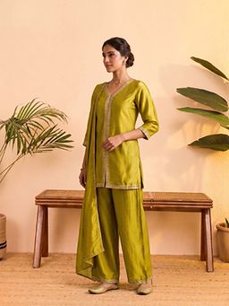 Anaita - Green Embroidered Silk Co-Ord Set
