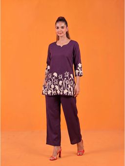 Anaita - Wine Floral Cotton Blend Co-Ord Set