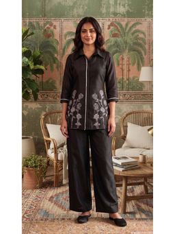 Anaita - Black Floral Cotton Blend Co-Ord Set
