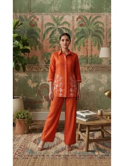 Anaita - Orange Floral Cotton Blend Co-Ord Set