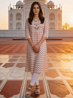 Rangita - Cream Embroidered Rayon Kurta