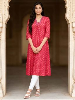 Rangita - Pink Printed Rayon Kurta