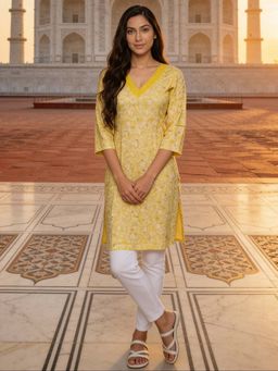 Rangita - Yellow Printed Rayon Kurta