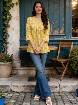 Rangita - Yellow Embroidered Rayon Kurti