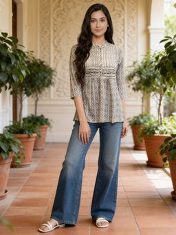 Rangita - Grey Printed Rayon Kurti