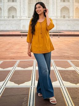Rangita - Mustard Solid Cotton Kurti