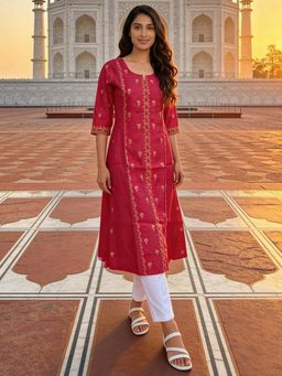 Rangita - Red Embroidered Polyviscose Kurta