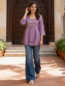 Rangita - Lavender Floral Rayon Kurti