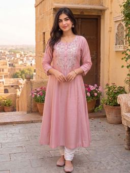Rangita - Pink Embroidered Chanderi Kurta