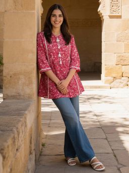 Rangita - Pink Floral Cotton Kurti