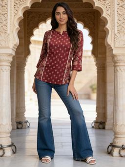 Rangita - Maroon Floral Rayon Kurti
