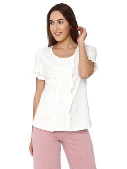 VERO MODA - White Solid Short Sleeve Top